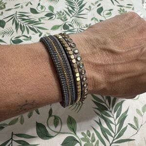 Stylish Multi-Layer Bracelet with Gold and Gray Accents